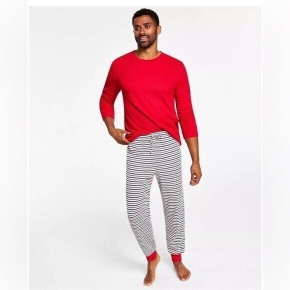 Matching Mens Thermal Waffle Holiday Stripe Mix It Pajama Set stripe