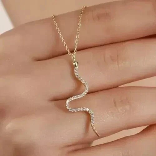1.20Ct Round Cut Simulated Diamond Snake Women's Pendant 14K Yellow Gold Plated