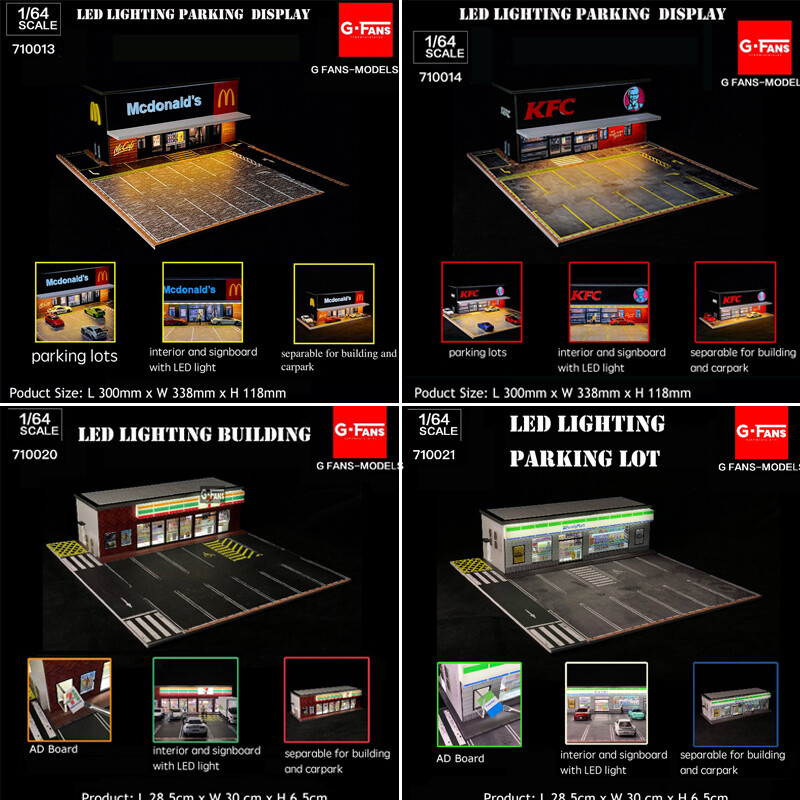 1/64 G-FANS Diorama with LED Lights - Mini Shopping Store & Parking Lot Display Gift