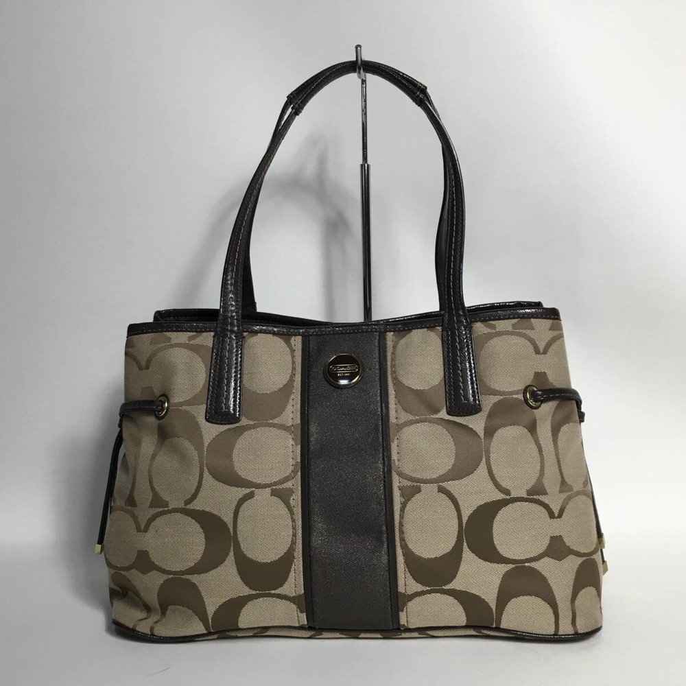 74B152 Coach Signature Dark Brown Leather Tote Bag