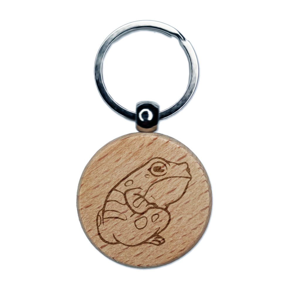 Cheeky Butt Frog Wooden Keychain Charm with Engraved Design