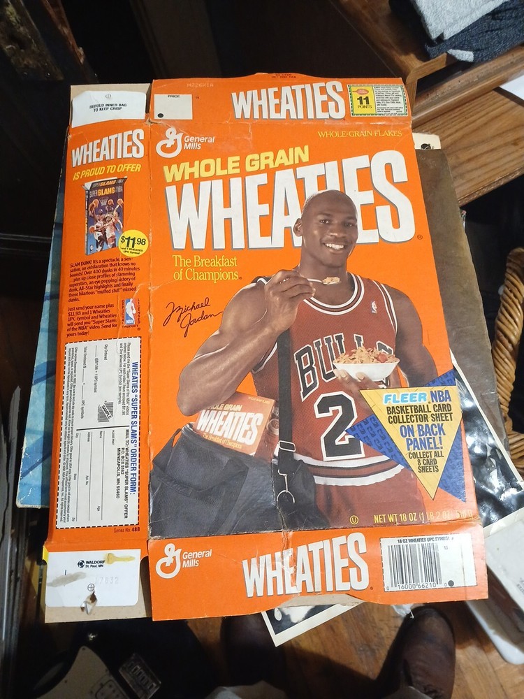 1992 Jordan Wheaties Box With Fleer Cards On Back Michael Jordan 18oz. Flat Rare