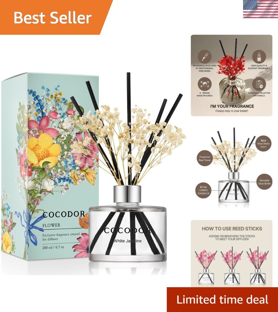 Cocodor 6.7oz White Jasmine Reed Diffuser Set for Elegant Home Fragrance Decor