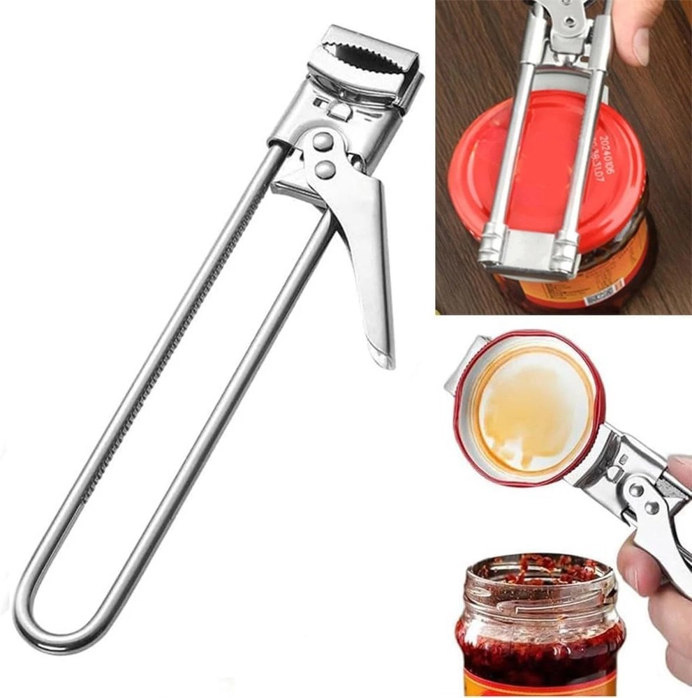 Stainless Steel Can Opener Adjustable Jar Lid Gripper Multifunction Kitchen Tool