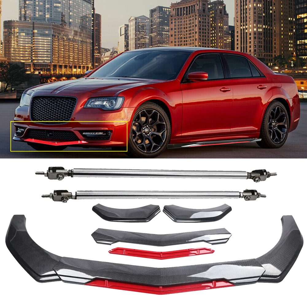 Carbon Fiber Front Bumper Lip Spoiler Splitter for Chrysler 300 SRT8 with Strut Rod