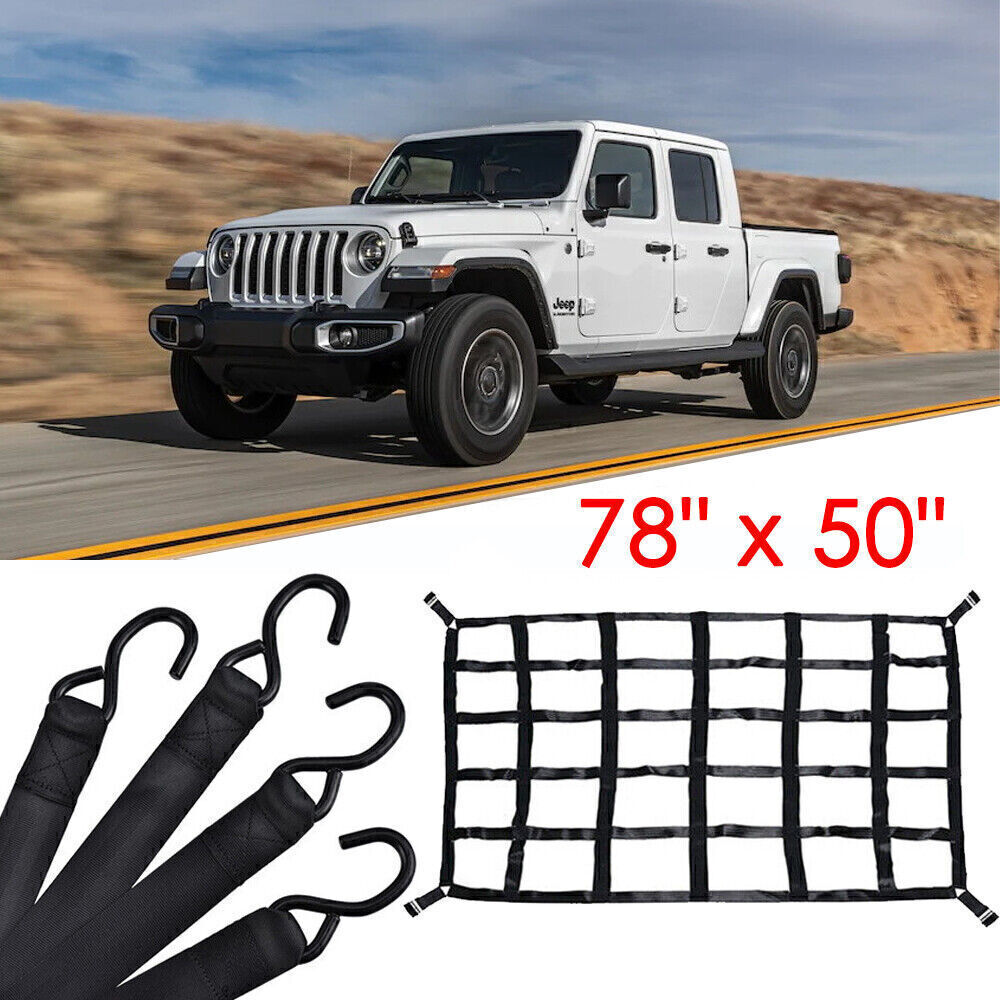 78x50 Heavy Duty Truck Bed Cargo Net with Cam Buckles & S-Hooks for Pickup Short Beds