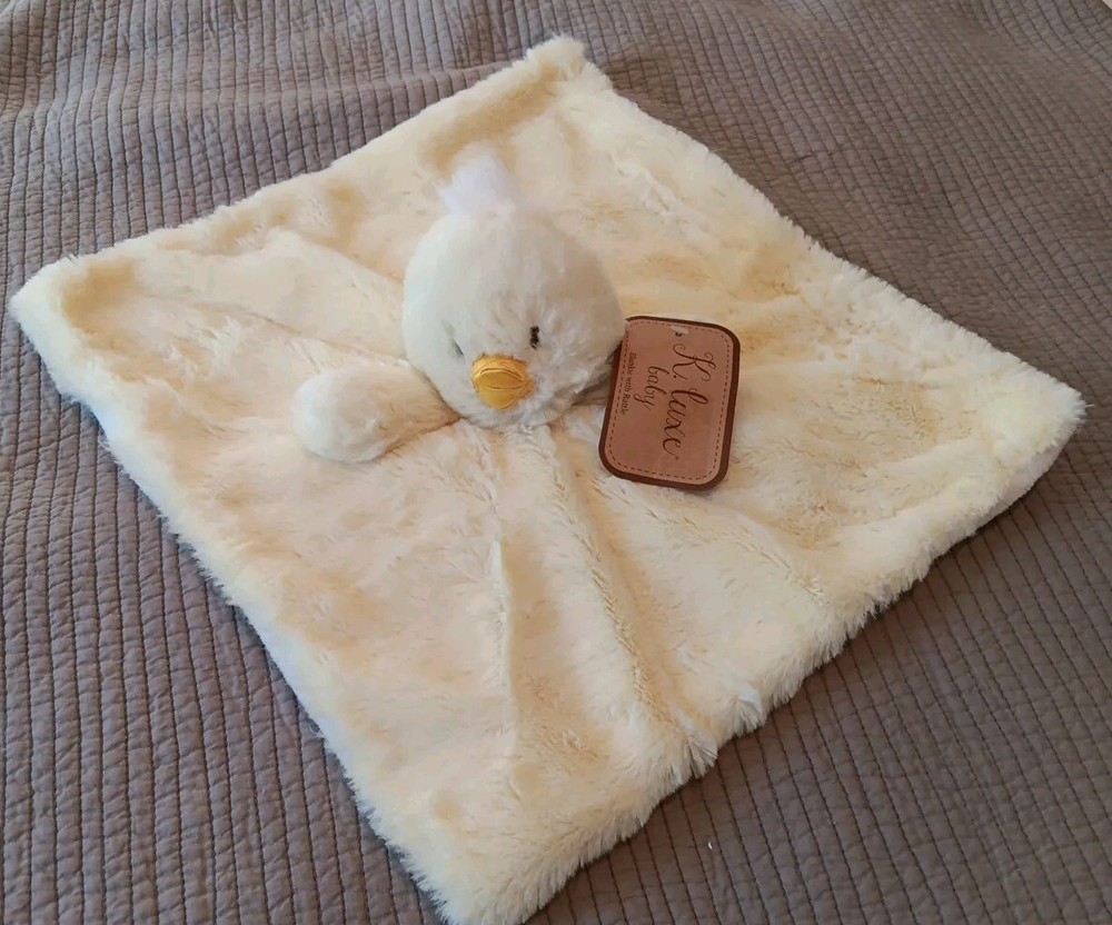 Kellytoy K Luxe Yellow Duck Plush Baby Blanket Lovey Rattle Toy w/Tags