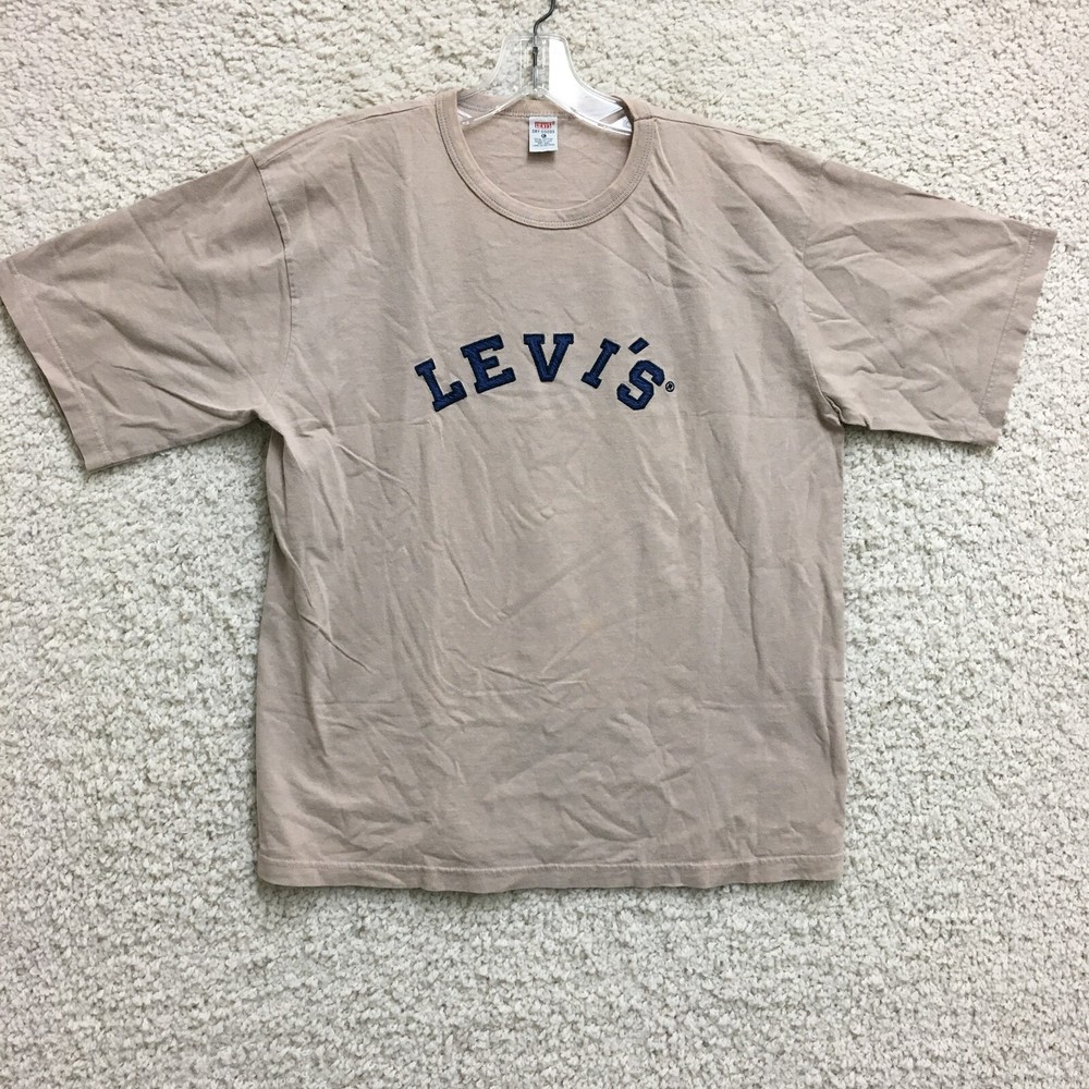 VINTAGE Levis Shirt Large Adult Beige Crewneck Short Sleeve Logo Casual Mens L