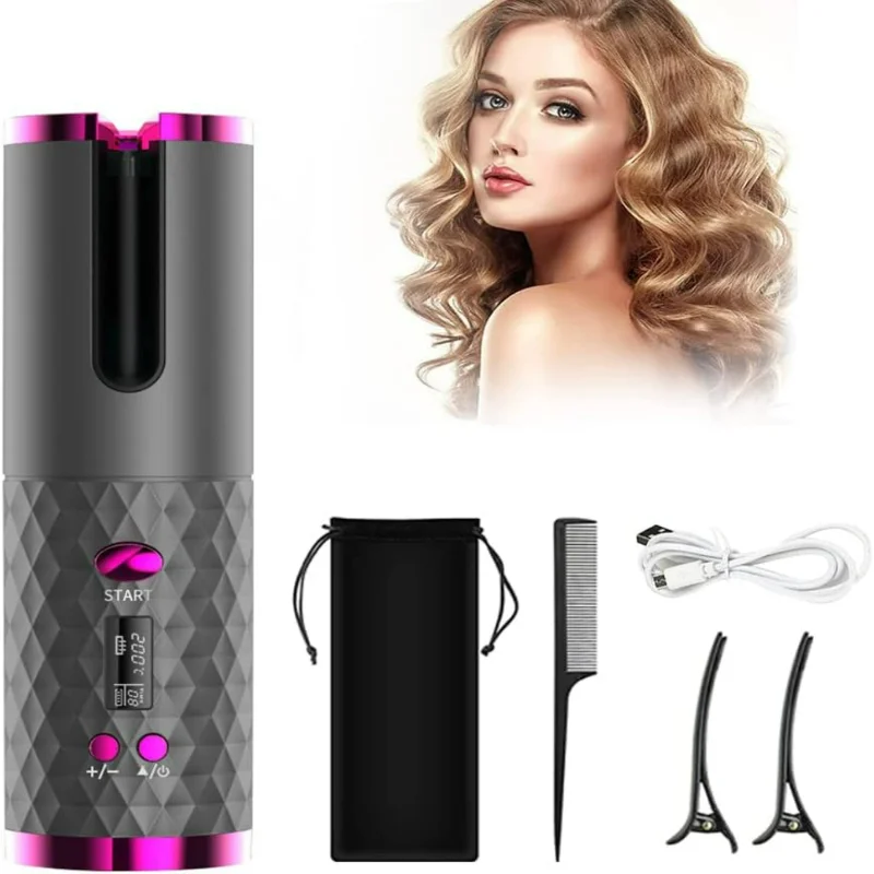 Unbound Ceramic Hair Curler Rechargeable Cordless Auto Rotating Effortless Styling