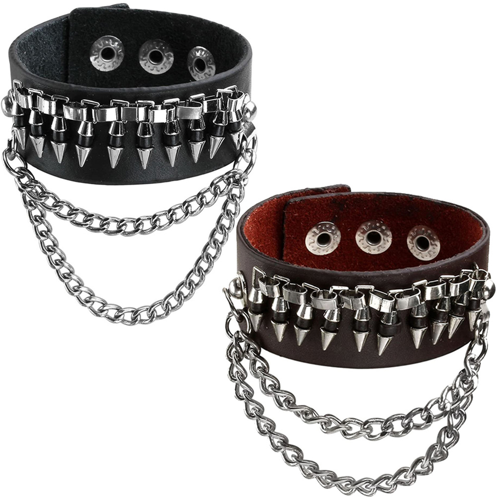 Retro Punk Cuff Wristband Bracelet Metal Clasp Button Snap Adjustable Best Gifts