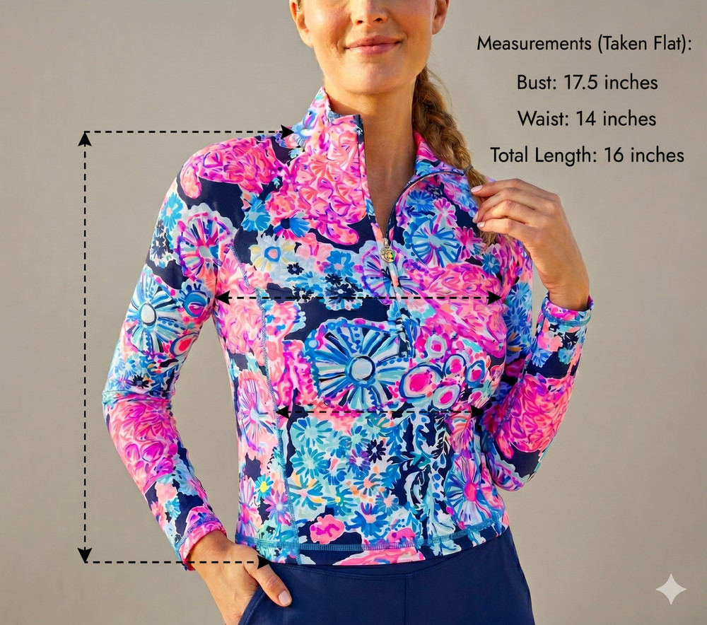 Lilly Pulitzer Luxletic Justine Crop Half Zip Rash Guard Turtle Shell Size S NWT