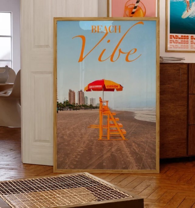 Beach Poster, 70s Print, Orange Wall Art, Vogue Magazine Poster,