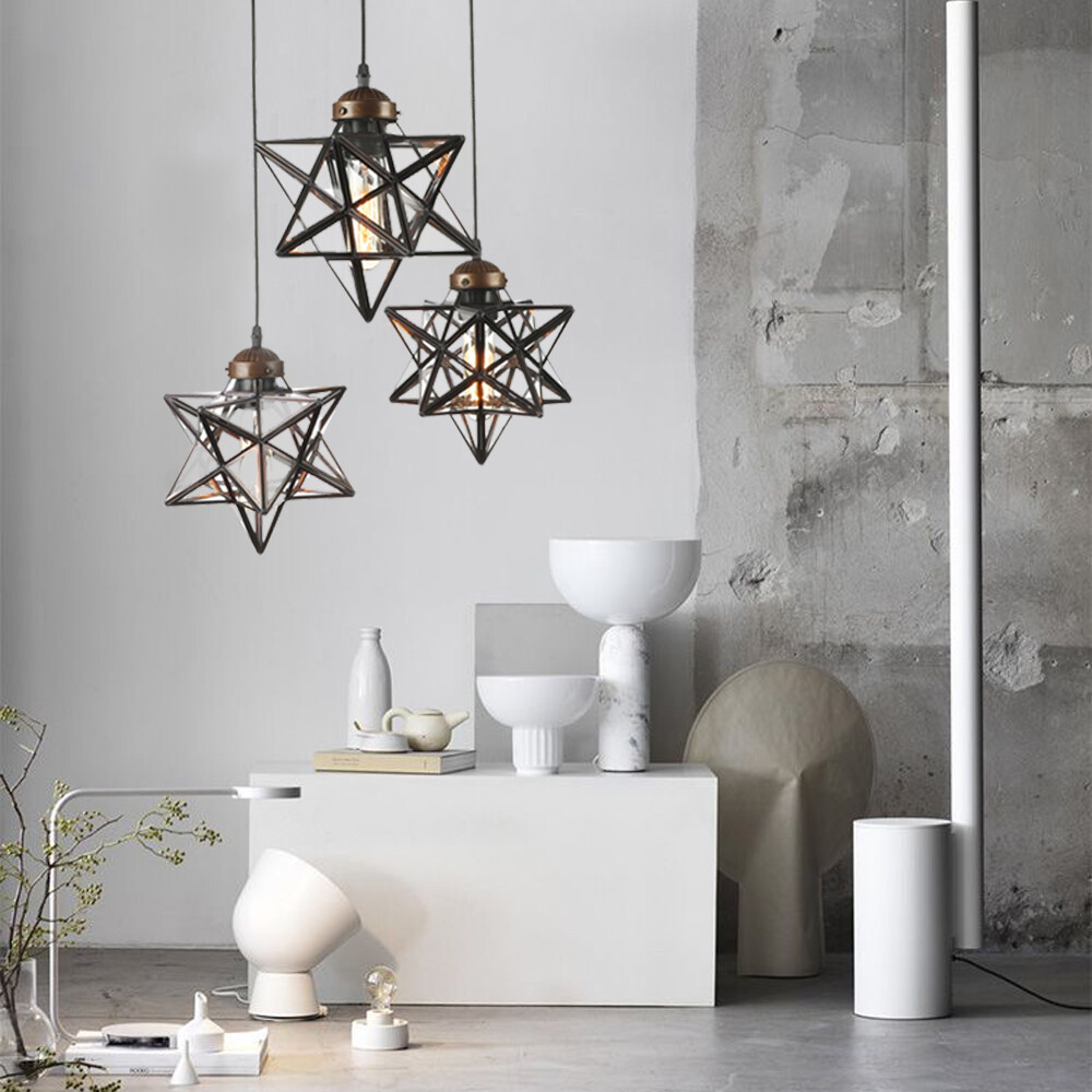 Modern 3-Light Moravian Star Glass Pendant Chandelier Ceiling Lamp