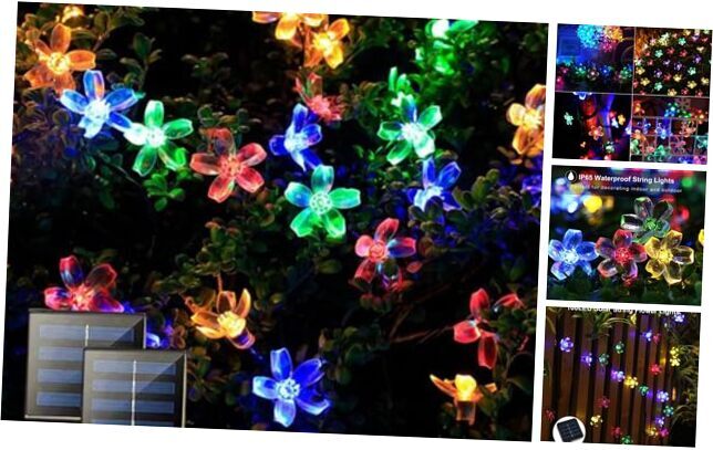 Solar String Flower Lights Outdoor 2Pack 200 LED 80Ft Multi-Color Fairy 2 Pack