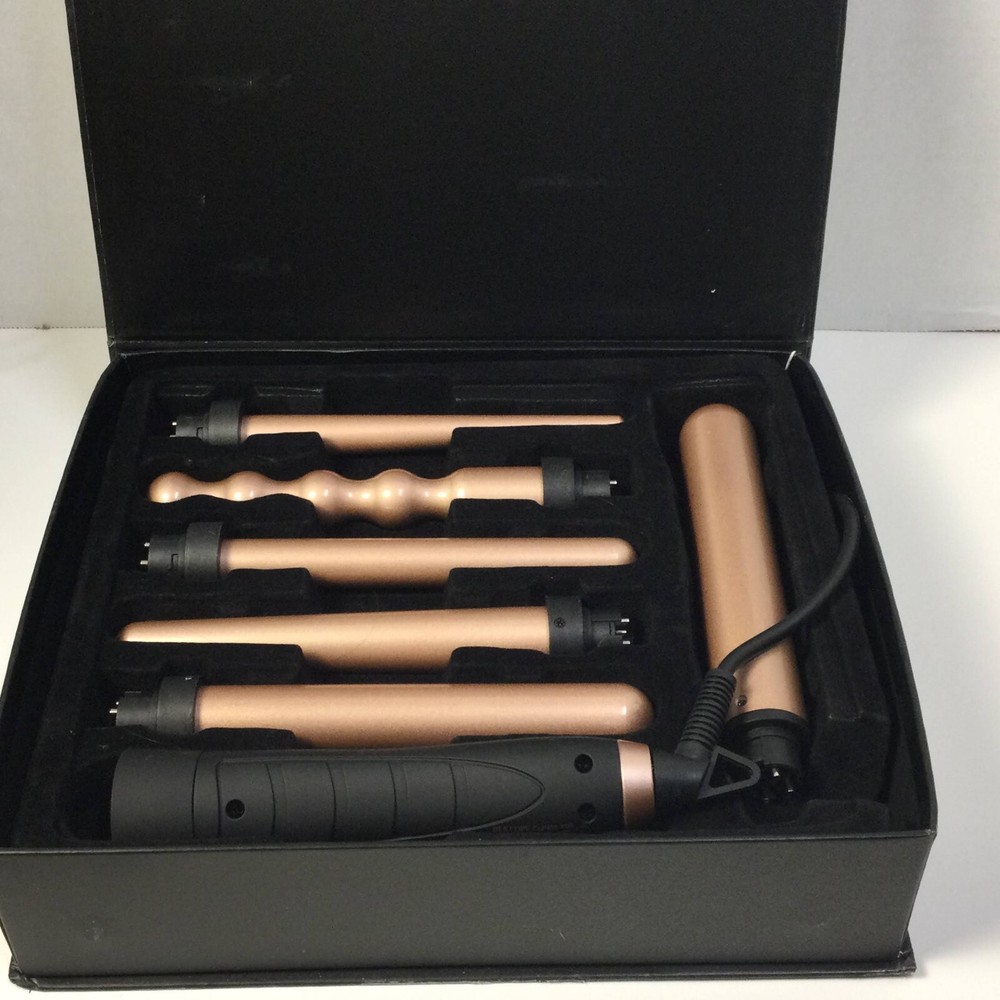 Bestope 6-in-1 Rotating Curling Iron Set with Heat-Resistant Glove in Rose Gold
