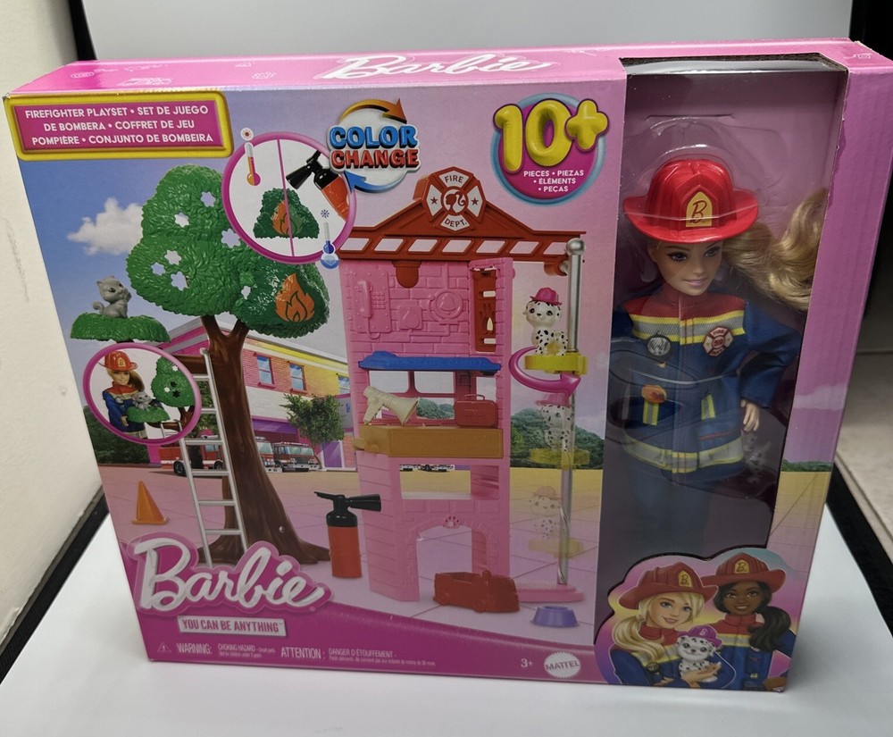 Barbie Career - Firefighter, playset with doll and fire station