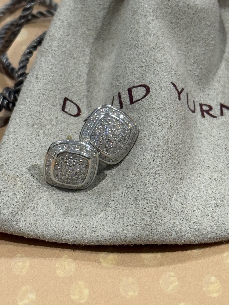 David Yurman Sterling Silver 925 stud pave earrings 7 mm