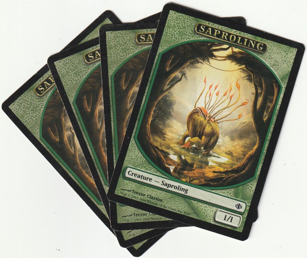 4 MTG Green Saproling Creature Token Playset for Magic Gathering