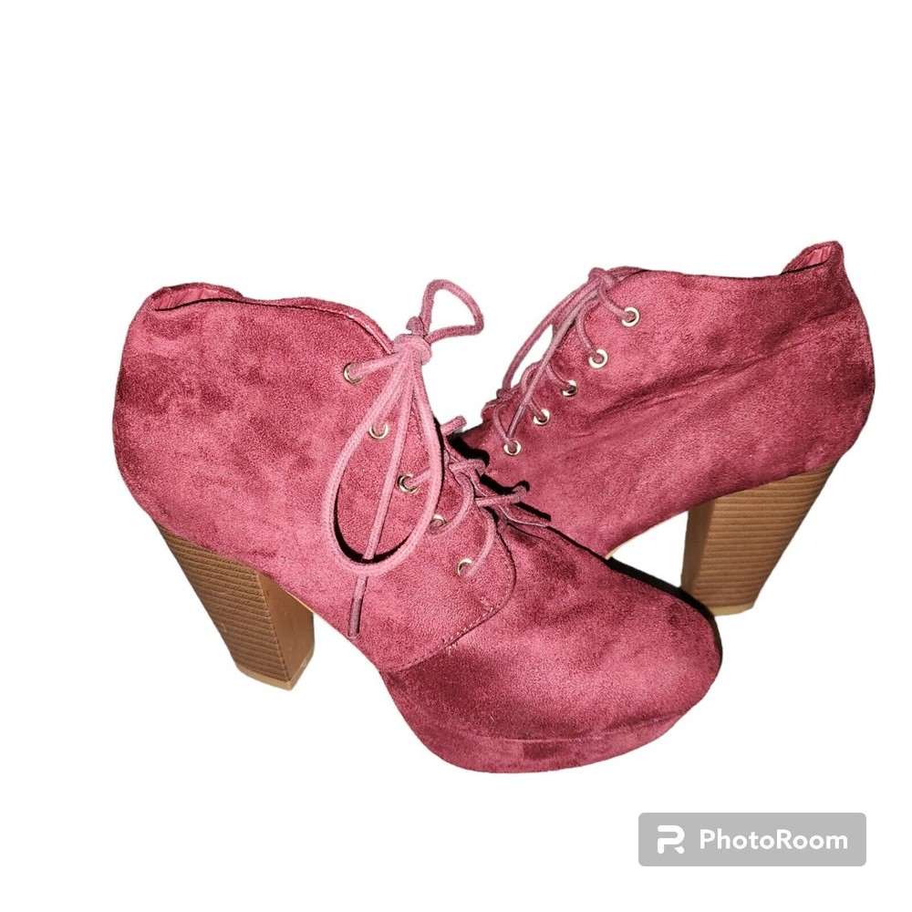 Bella Marie Sz 7 Goldie Wine Suede Lace Up Platform Booties Y2K Vibes