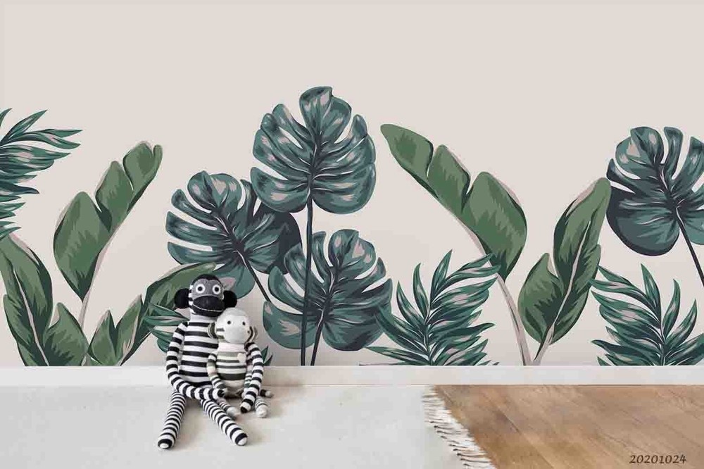 3D Tropical Plants Leaves Watercolor Wall Murals Wallpaper Murals Wall Sticker