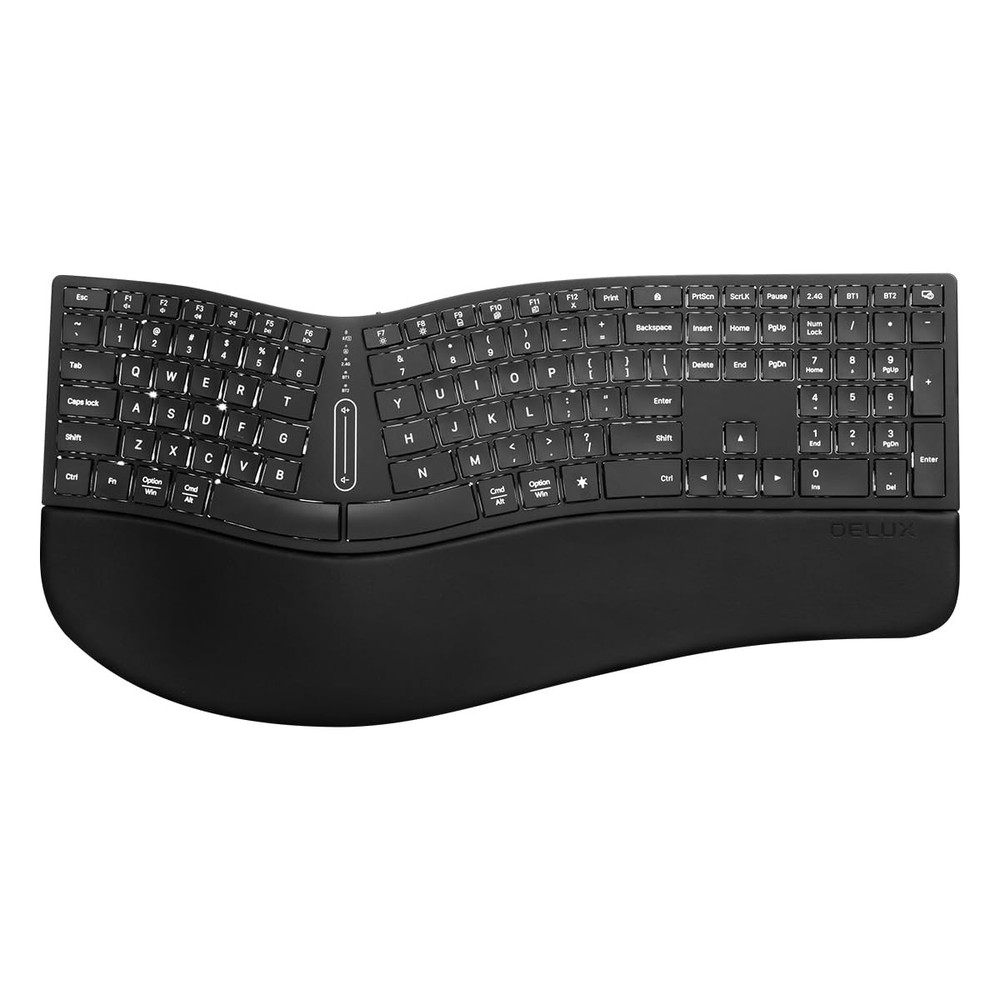 DeLUX Full Size Wireless Ergonomic Split Keyboard with Backlit Ultra-Thin Design