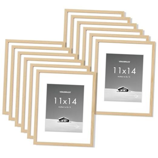 11x14 inch Picture Frame, 11x14 Photo Frames with 8x10 Removable 11x14, 12P Oak