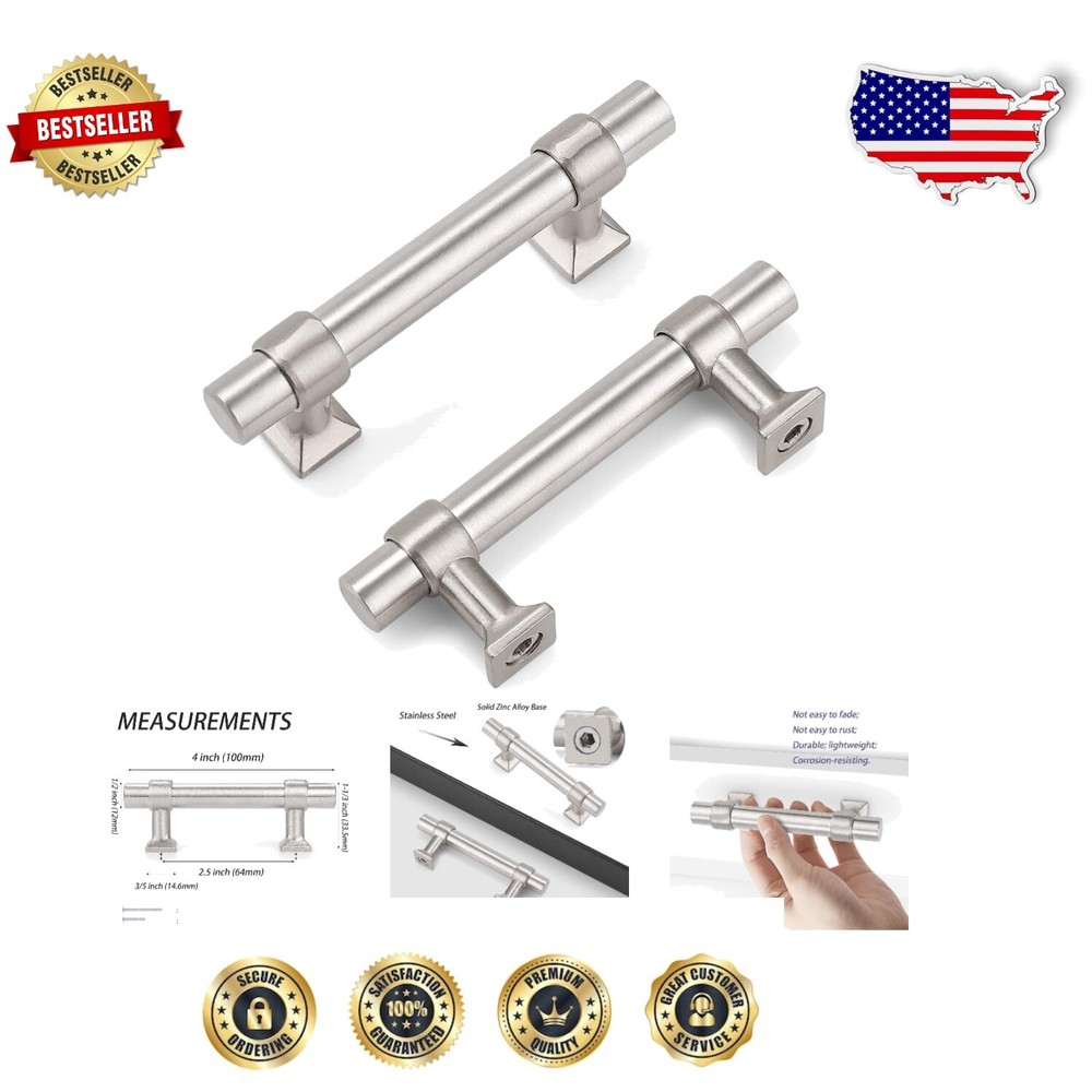 Durable 4-inch T-Bar Cabinet Pulls in Brushed Nickel - Easy Installation 30 Pack