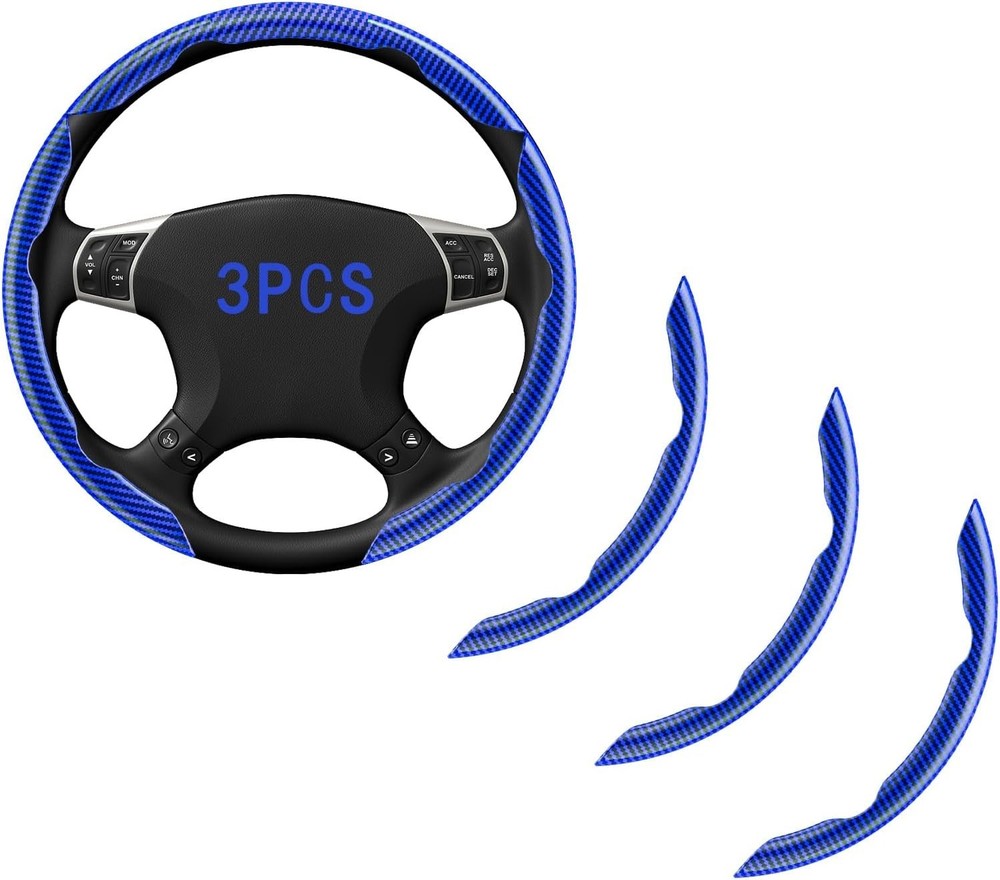 Steering Wheel Covers, 3PCs Carbon Fiber Anti-Skid Clip on Car Steering BLUE