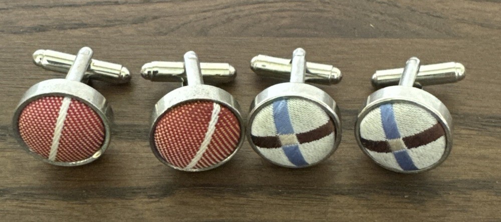 Silver-Toned Stripe Fabric Round Cufflinks for Men