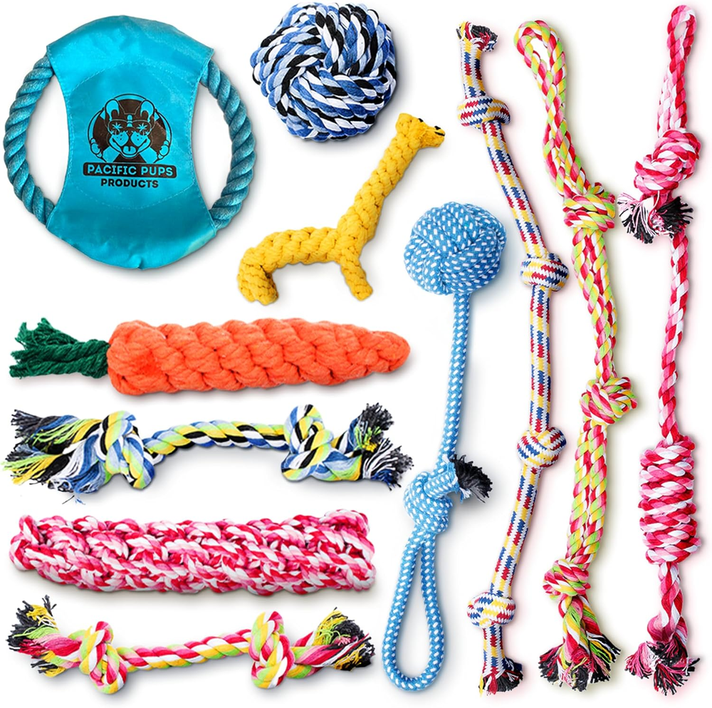 Rope Dog Toy Bundle - 11 Pack of Puppy Toys & Dog Rope Toys for Medium Dogs - Tu