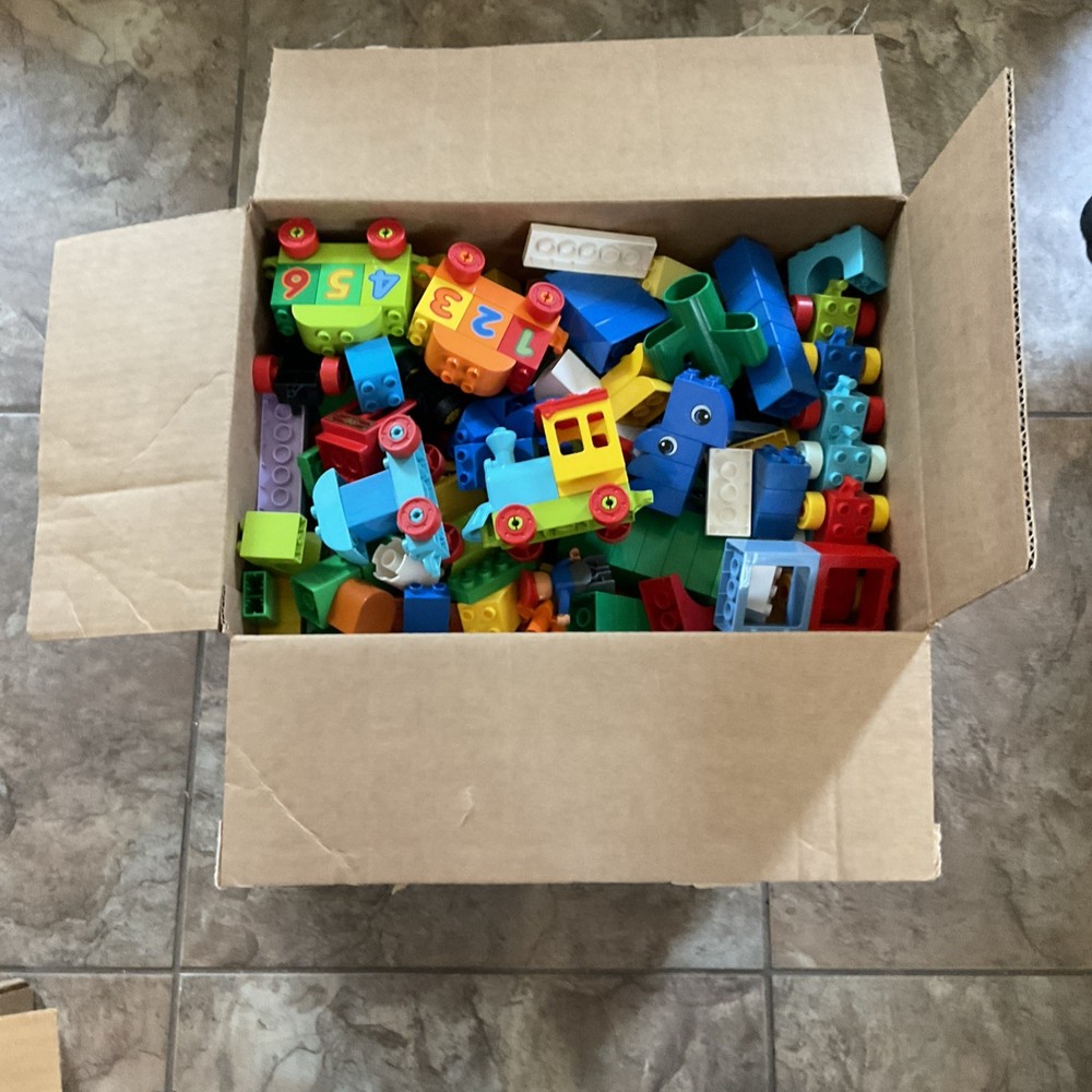Large Box Of Lego Duplo Blocks From Asst Sets Trains, Disney, Figures ETC