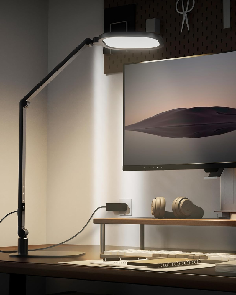 LED Desk Lamp for Home Office, 15W Computer Zoom Lighting with Swing Arm, Memory