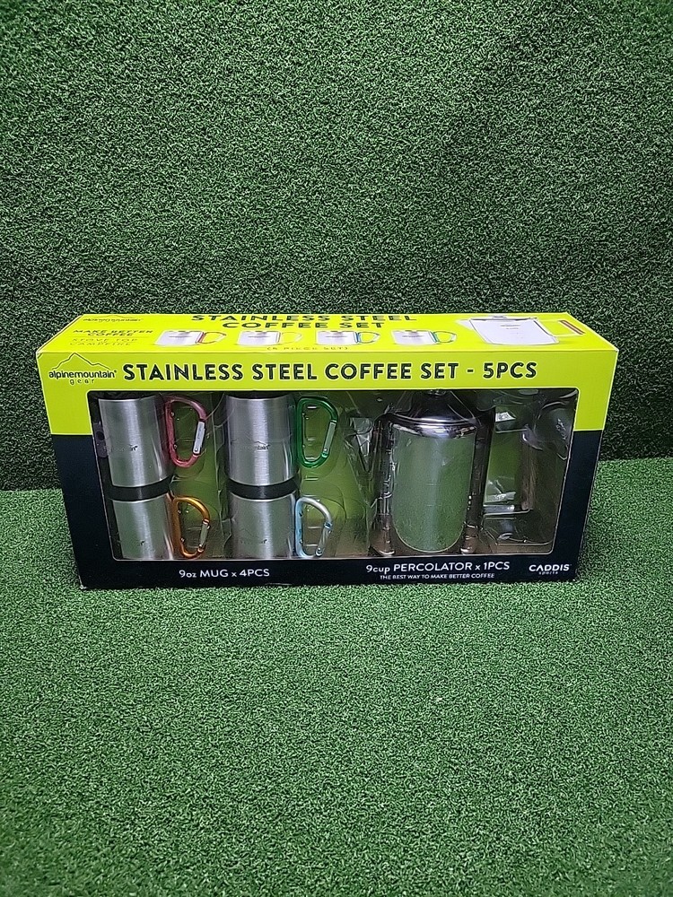 Alpine Mountain Gear 5-Piece Stainless Steel Coffee Set – 9-Cup Percolator & Mug