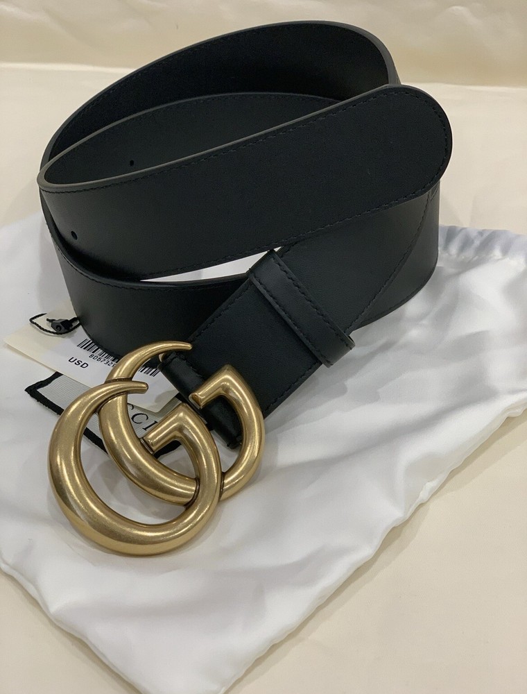 Gucci GG Black Leather Belt 1.5 Inch Size 90/36 Fits 30-32 Waist or 6-8 Pants
