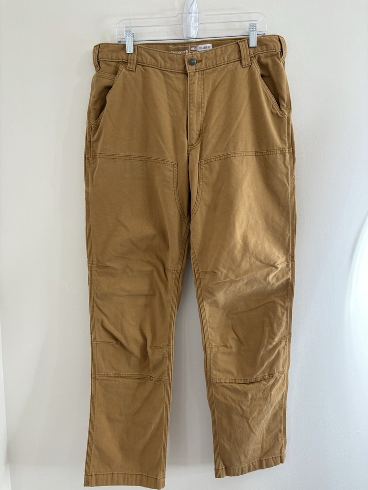 Carhartt Men's Relaxed Fit 36x33 Tan Hickory Canvas Stretch Work Pants
