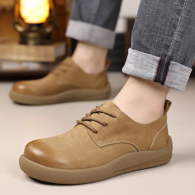 Retro 2026 Mens Oxford Shoes Leather Low Top Lace Up Casual Shoes Workwear Shoes