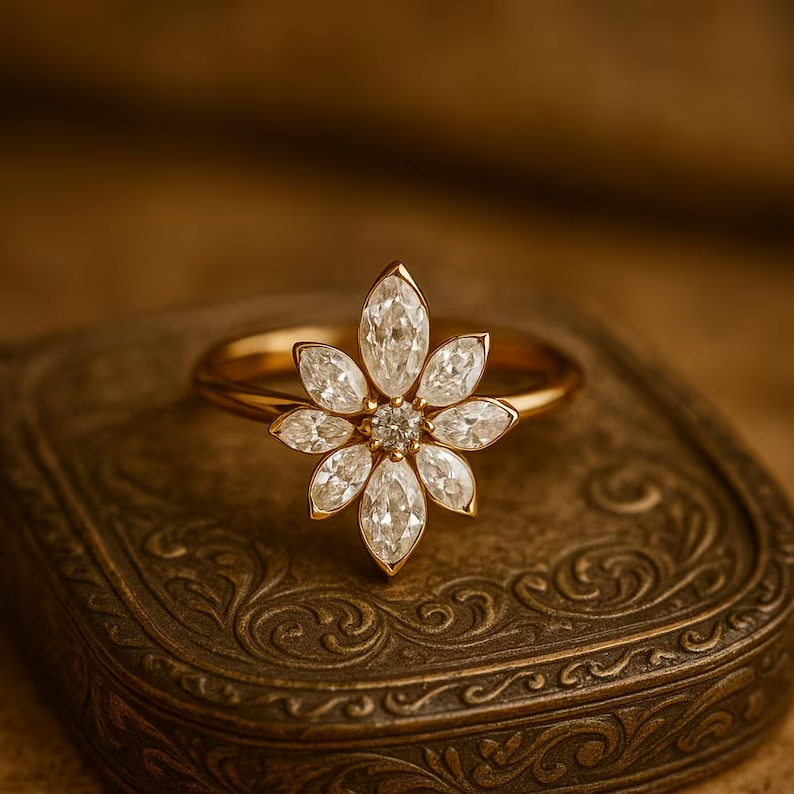 Bezel Set Marquise Cut Moissanite Ring 14k Rose Gold Plated On 925 Silver Ring