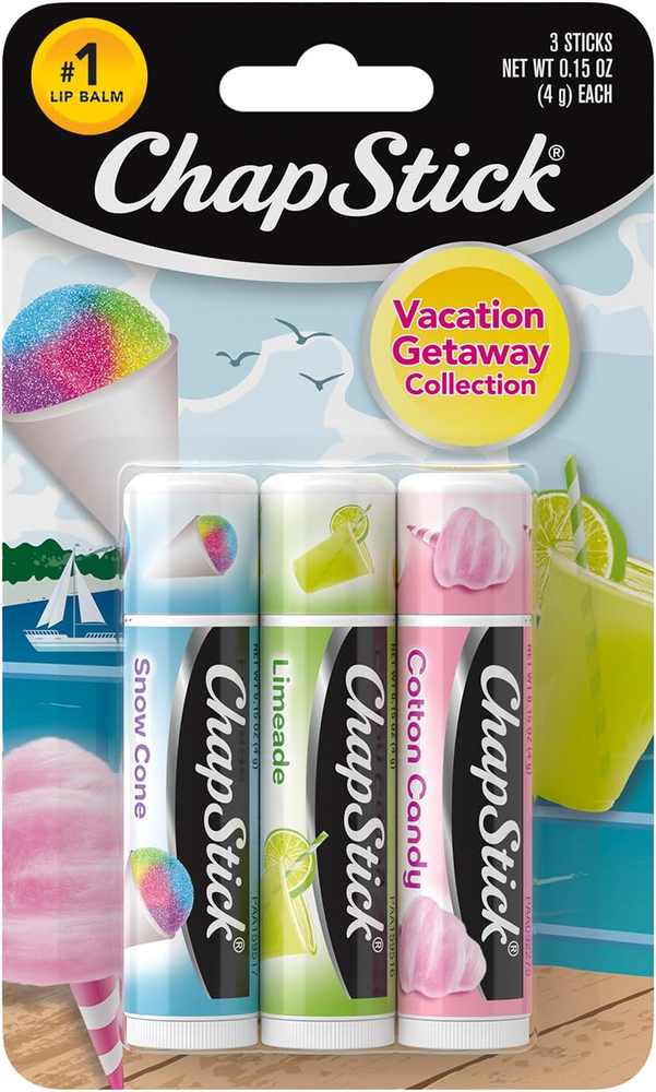 ChapStick Vacation Getaway 3-Pack Lip Balm Set � Snow Cone Limeade Cotton Candy