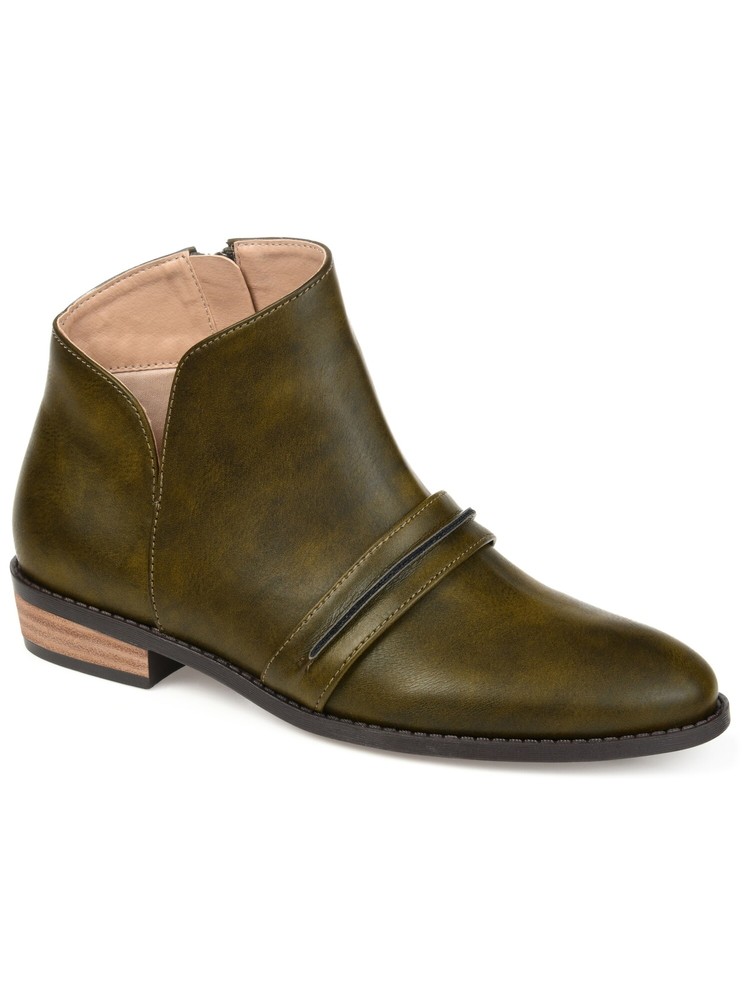 JOURNEE COLLECTION Womens Grey Green Distressed Strap Harlow Almond Booties 10