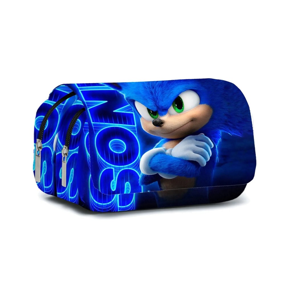 3D New SONIC Cartoon kids Elementary Cross-border Double-layer cute Pencil bag.-image