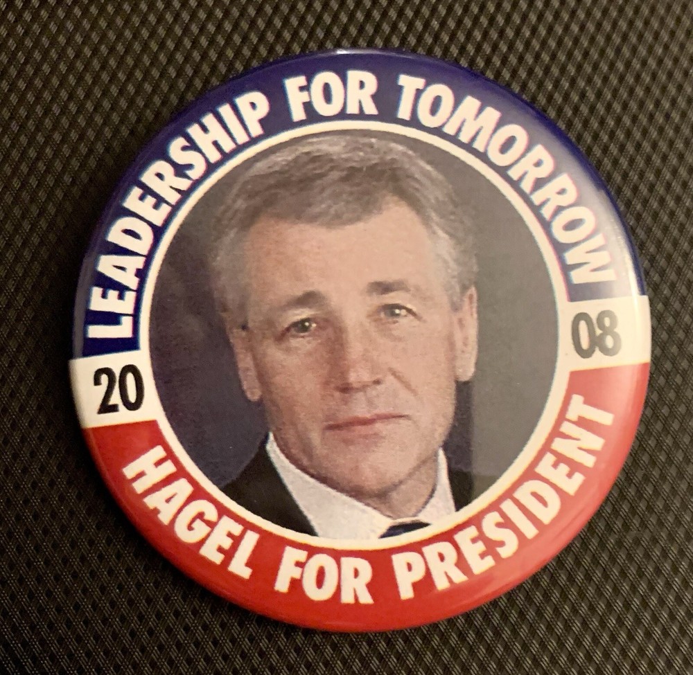 2008 Republican Hopeful Political Campaign Button Pin Chuck Hagel Defense