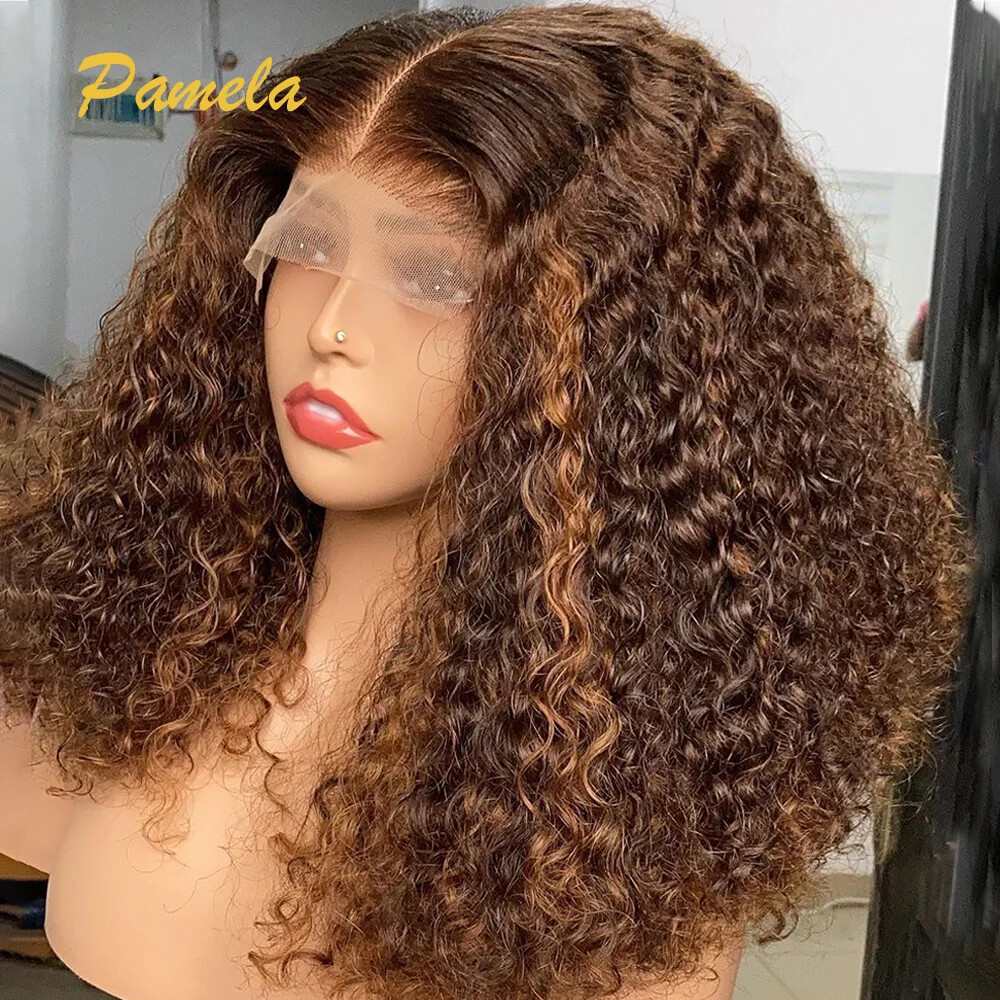 Deep Curly Blonde Glueless Lace Front Wig Human Hair Highlight