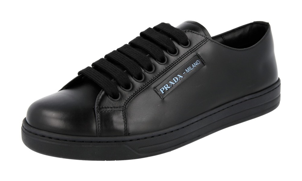 PRADA Mirage Downtown Leather Sneakers in Solid Black Brand New-image