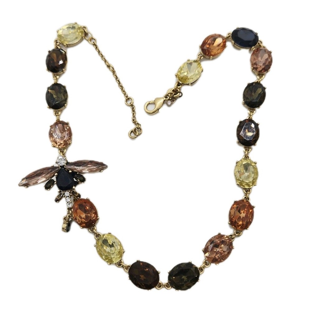 Ann Taylor Bug Necklace Crystal insect Multicolored Gold tone 18 in