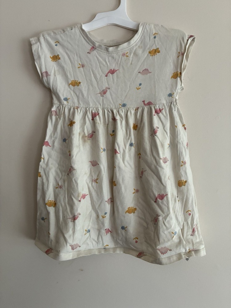 Old Navy Toddler Girls Cute Colorful Dinosaurs Cotton Fit & Flare Dress Cream 3T