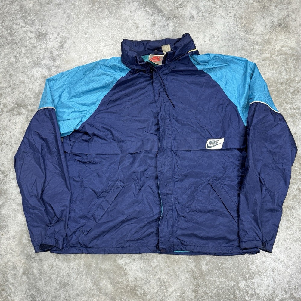 Vintage 90s Nike color block windbreaker jacket mens L full zip blue USA made