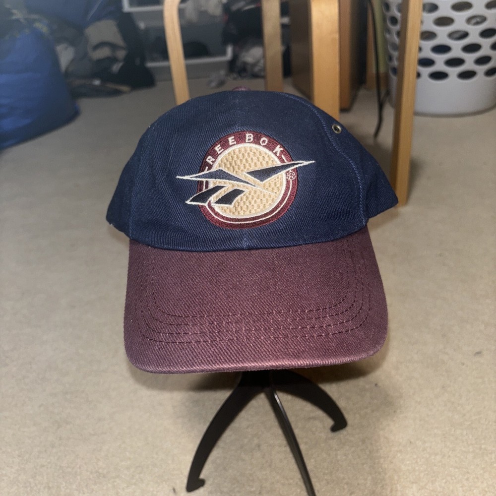 Vintage Reebok Hat 1990s Embroidered Plain Logo Maroon Navy Baseball Cap