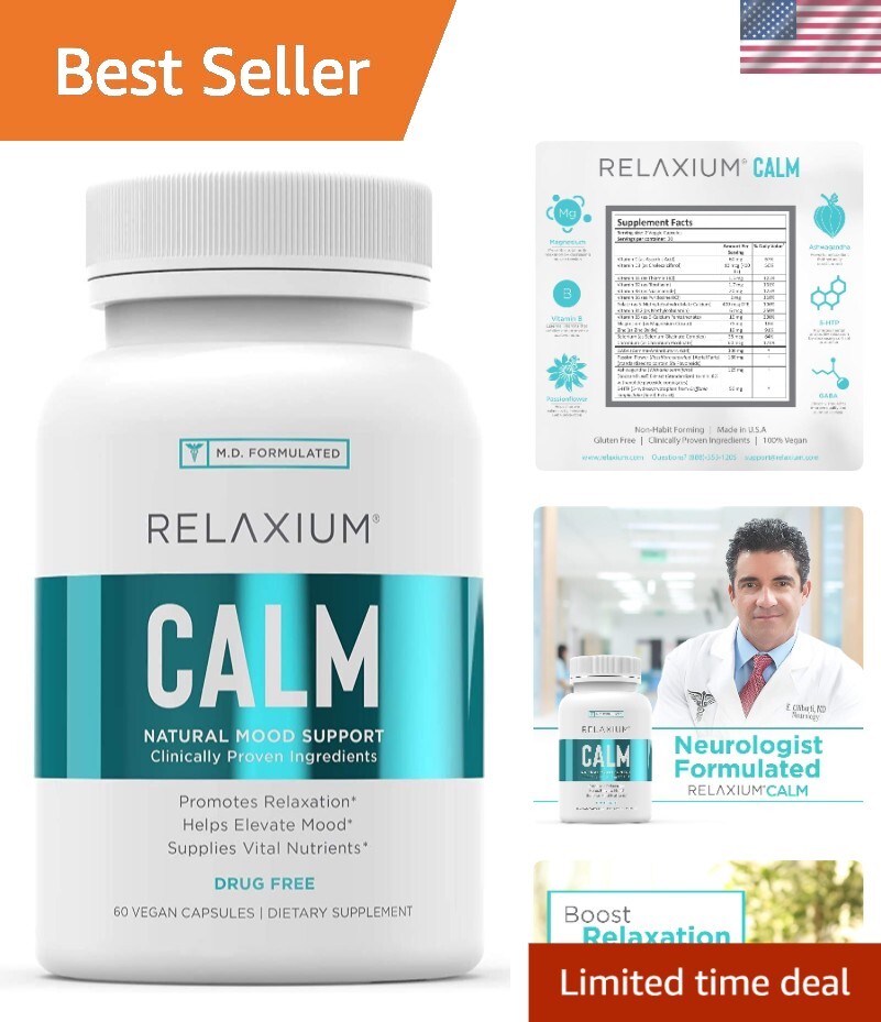 Relax and Elevate Mood Naturally with 5-HTP & GABA - 30 Day Supply, 60 Capsules