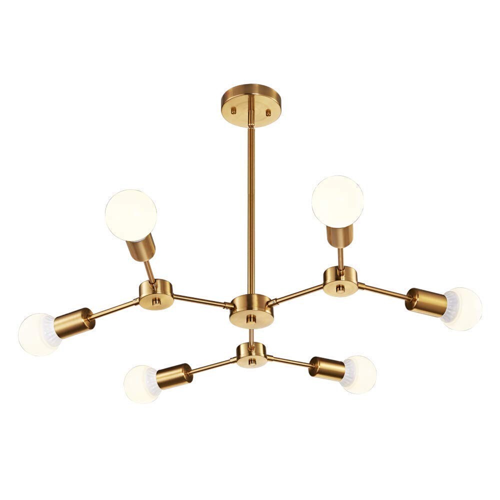 Brass Sputnik Chandelier 6-Light Modern Ceiling Light Fixture Mid-Century Modern