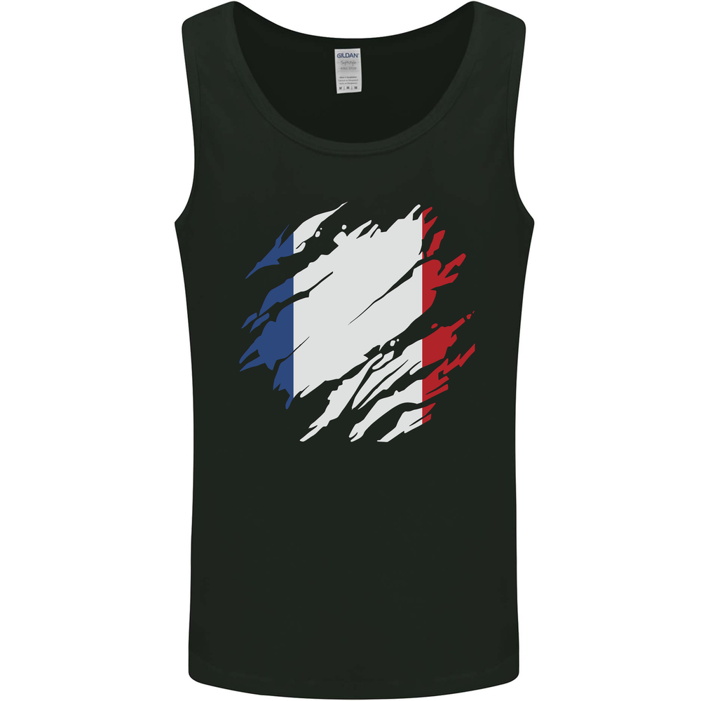 Torn France Flag French Day Football Mens Vest Tank Top